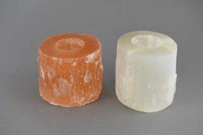 Selenit Teelichthalter Zylinder orange