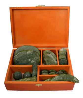 Chinesische Jade Massage Set mit Holzkiste