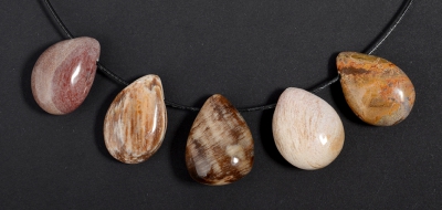 Versteinertes Holz Drop Shape gebohrt 5-er Set