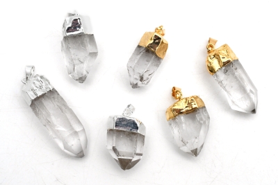 Clear quartz point pendants galvanized