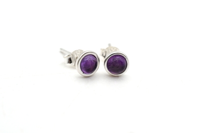 Amethyst Ohrstecker rund mit Silberrand