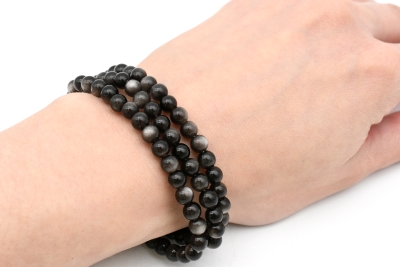 Obsidian silber Kugelarmband 6 mm
