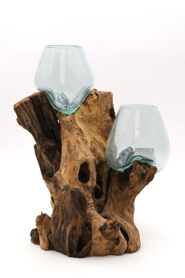Decorative glass on coffee bush root with 2 glasses (Size XL)