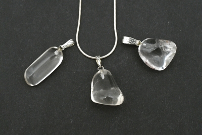 Clear quartz tumbled stone pendant