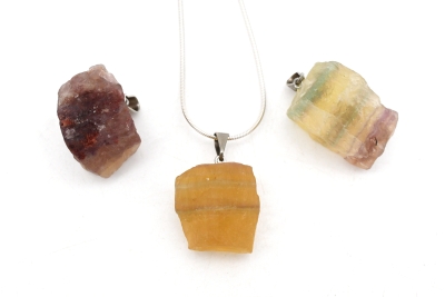 Fluorite yellow raw stone pendant