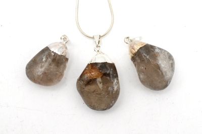 Smokey Quartz Tumbled Stone Galvanized Pendant
