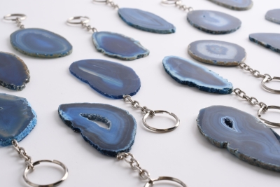 25 Schl�sselanh�nger Achatscheibe blau (gef�rbt)