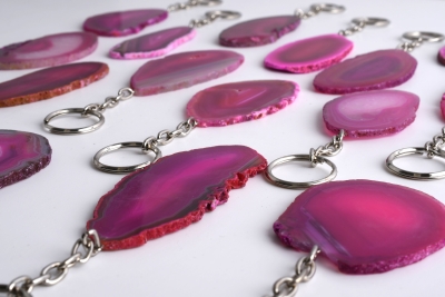 25 Schl�sselanh�nger Achatscheibe pink (gef�rbt)