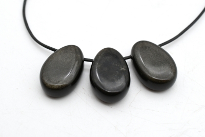 Obsidian gold Trommelstein flach gebohrt 3-er Set