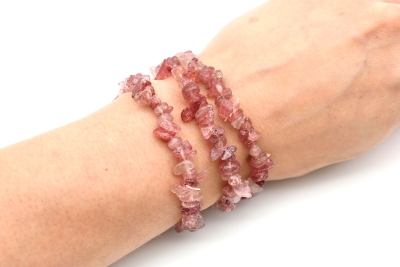 Strawberry quartz chips bracelet 3 pcs set