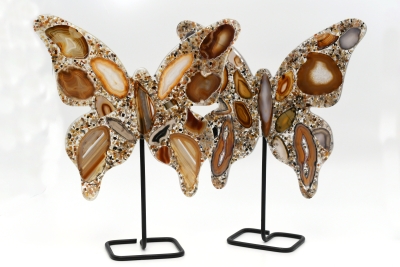 Agate Butterfly on Metal Stand Size L