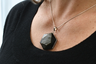 Obsidian Gold Hexagon Pendant