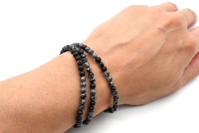 Snow flake Obsidian bead bracelet 4 mm