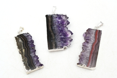 Amethyst Scheibe Anh�nger galvanisiert silberfarben