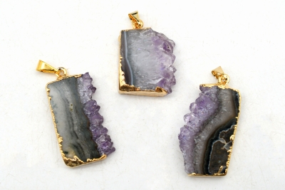 Amethyst Scheibe Anh�nger galvanisiert goldfarben