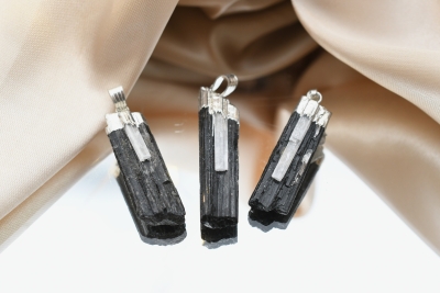 Black Tourmaline With Selenite Pendant (galvanized)
