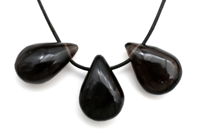 Obsidian drop shape drilled 3 pcs set