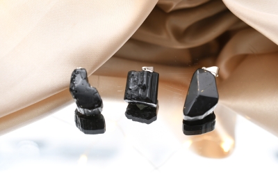 Black tourmaline tumbled stone rough polished pendant