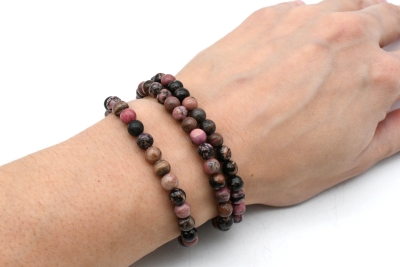 Rhodonite dark bead bracelet 6 mm