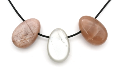 Moon Stone multi tumbled stones flat drilled 3 pieces