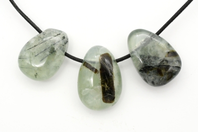 Prehnite tumbled stones flat drilled 3 pieces