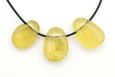Lemonquarz Trommelsteine flach gebohrt 3-er Set