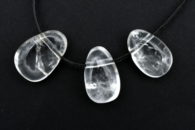 Clear quartz tumbled stones flat drilled 5 pieces