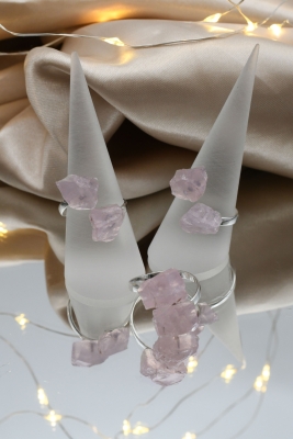 Rose quartz rough stone ring 925 silver