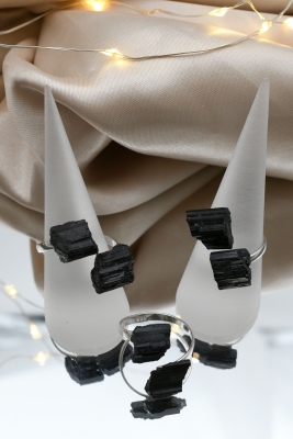 Sch�rl (black tourmaline) points ring 925 silver