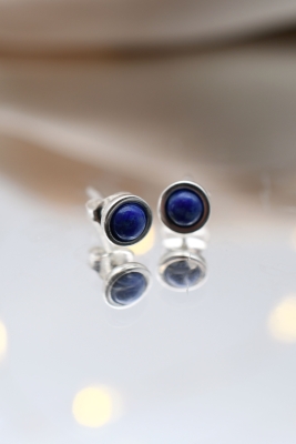 Lapis Lazuli Ohrstecker rund mit Silberrand