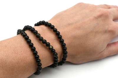 Obsidian gold bead bracelet 6 mm