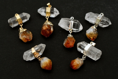 Clear quartz and citrine pendant galvanized