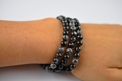 Schneeflocken Obsidian Kugel Armband 8 mm