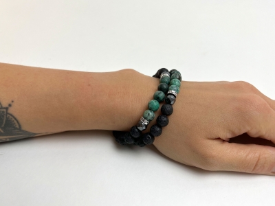 Lava with Emerald Bead Bracelet 10 pcs Set