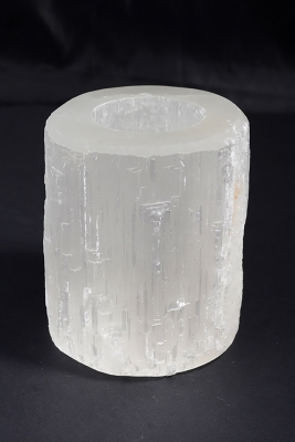 Selenit Teelichthalter Zylinder wei�