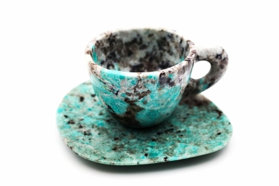 Mineralien Tasse mit Unterteller poliert