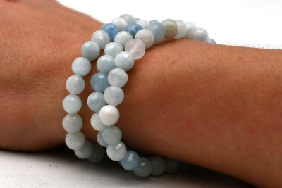Aquamarin Kugel Armband facettiert 6 mm