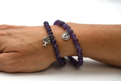 Amethyst Bead Bracelet With Charm 6 mm