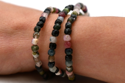 Tourmaline Multi Cube Bracelet faceted 4 mm