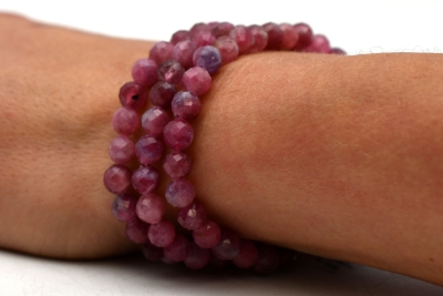 Turmalin pink Kugel Armband facettiert 6 mm