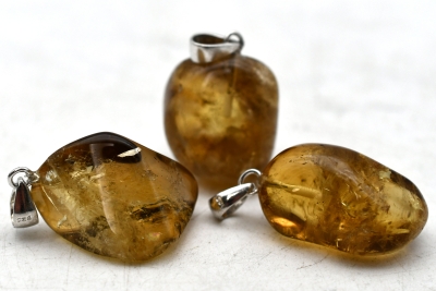 Citrine Tumbled / Disc Stone Pendant with Pin & Eyelet Sterling Silver