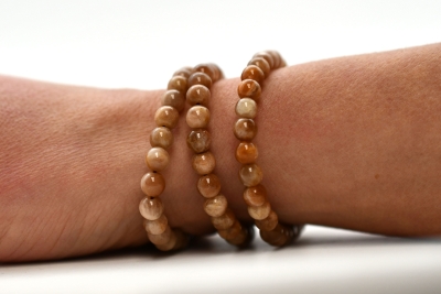 Moonstone with Sunstone Bead Bracelet 6 mm