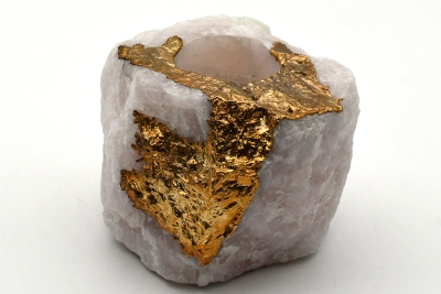 Rosenquarz Teelicht galvanisiert