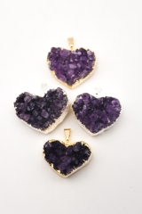 Amethyst Heart Pendant Gold or Silver Galvanized