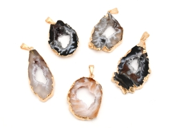 Achat Geodenscheiben Anh�nger galvanisiert goldfarben