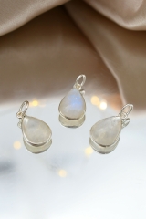 Rainbow moon stone cabochon drop shaped pendant