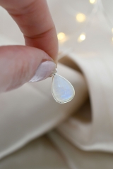 Rainbow moon stone cabochon drop shaped pendant