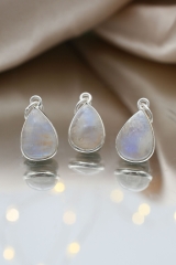 Rainbow moon stone cabochon drop shaped pendant