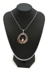 Achat Geodenscheiben Anh�nger galvanisiert silberfarben mit Amethyst