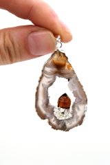 Agate geode slice pendants galvanized with Citrine